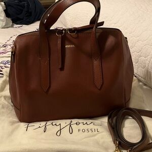 Fossil Chestnut Brown Leather Satchel with Removable Strap